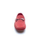 a.Testoni - Suede Sport Moccasins with Metal Logo - Red - Shoes | Outlet & Sale