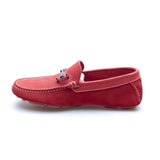 a.Testoni - Suede Sport Moccasins with Metal Logo - Red - Shoes | Outlet & Sale