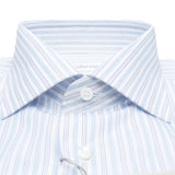 Brioni - Cotton Formal Dress Shirt Blue Stripes on White William Collar - Dress Shirt | Outlet & Sale