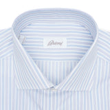 Brioni - Cotton Formal Dress Shirt Blue Stripes on White William Collar - Dress Shirt | Outlet & Sale