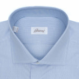 Brioni - Cotton Formal Dress Shirt Micro B Logo Blue Check William Collar - Dress Shirt | Outlet & Sale