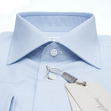 Brioni - Cotton Formal Dress Shirt Micro B Logo Blue Check William Collar - Dress Shirt | Outlet & Sale