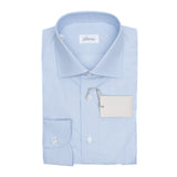 Brioni - Cotton Formal Dress Shirt Micro B Logo Blue Check William Collar - Dress Shirt | Outlet & Sale
