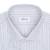 Brioni - Cotton Formal Dress Shirt Purple/Black Stripes on White William Collar - Dress Shirt | Outlet & Sale