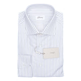 Brioni - Cotton Formal Dress Shirt Purple/Black Stripes on White William Collar - Dress Shirt | Outlet & Sale