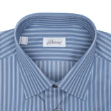 Brioni - Cotton GIZA 87 Formal Dress Shirt Blue White Striped Clark Collar - Dress Shirt | Outlet & Sale