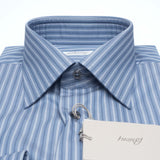 Brioni - Cotton GIZA 87 Formal Dress Shirt Blue White Striped Clark Collar - Dress Shirt | Outlet & Sale