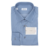 Brioni - Cotton GIZA 87 Formal Dress Shirt Blue White Striped Clark Collar - Dress Shirt | Outlet & Sale
