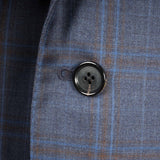 Castangia - 130 Wool Sport Coat Blue with Brown Plaid and Leather Patches - Sport Coat | Outlet & Sale