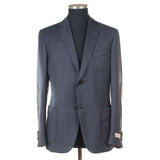 Castangia - 130 Wool Sport Coat Blue with Brown Plaid and Leather Patches - Sport Coat | Outlet & Sale