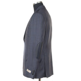 Castangia - 130 Wool Sport Coat Blue with Brown Plaid and Leather Patches - Sport Coat | Outlet & Sale