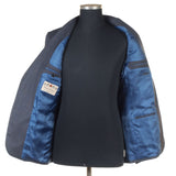 Castangia - 130 Wool Sport Coat Blue with Brown Plaid and Leather Patches - Sport Coat | Outlet & Sale