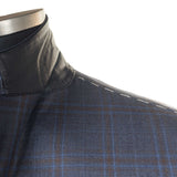 Castangia - 130 Wool Sport Coat Blue with Brown Plaid and Leather Patches - Sport Coat | Outlet & Sale