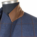 Castangia - Wool Sport Coat with Brown Plaid and Leather patches - Sport Coat | Outlet & Sale