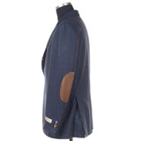 Castangia - Wool Sport Coat with Brown Plaid and Leather patches - Sport Coat | Outlet & Sale