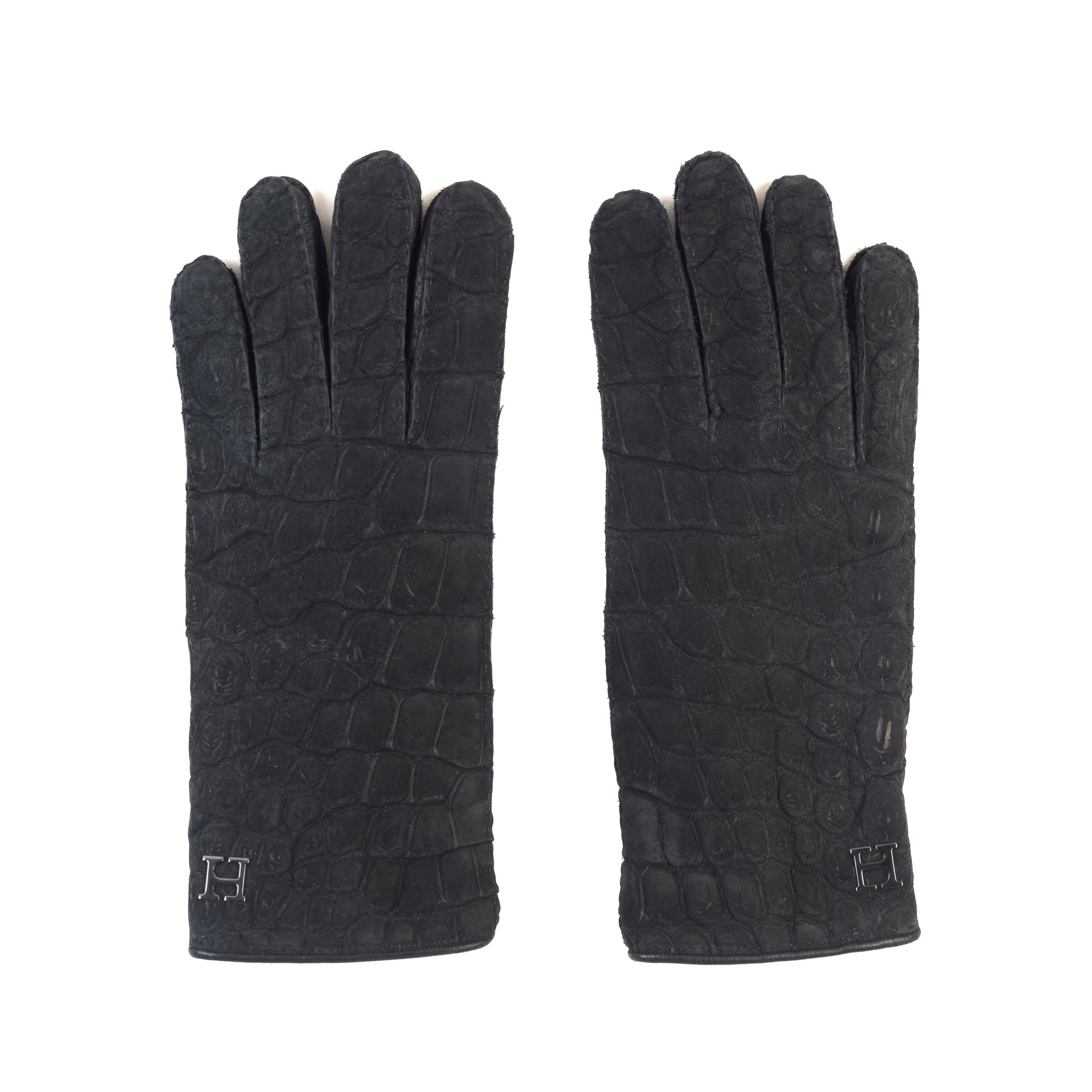 Hettabretz - Men's Mid-gloves Nubuck Crocodile leather Cashmere lined