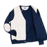 Hettabretz - Silk Cardigan Blue with Perforated Lambskin - Sweater | Outlet & Sale