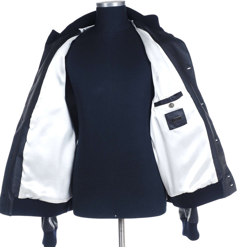 a.Testoni - Classic Dark Blue Lambskin Blouson - Jacket | Outlet & Sale