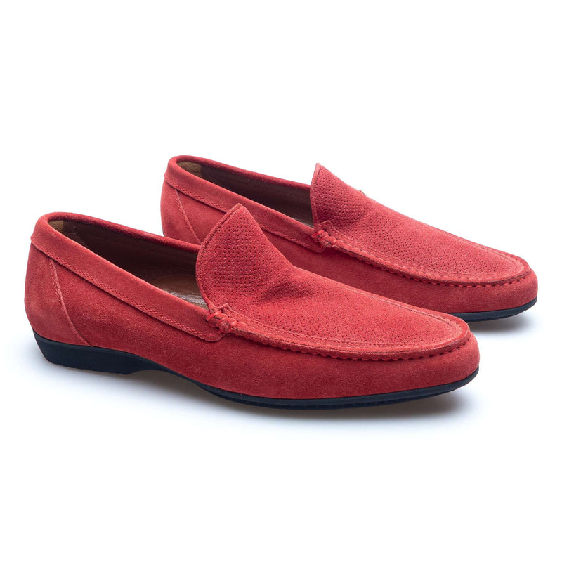 a.Testoni - Perforated Suede Casual Moccasin - Carnation - Shoes | Outlet & Sale