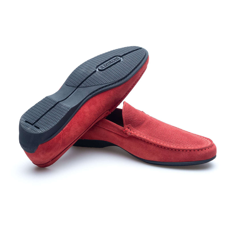 a.Testoni - Perforated Suede Casual Moccasin - Carnation - Shoes | Outlet & Sale
