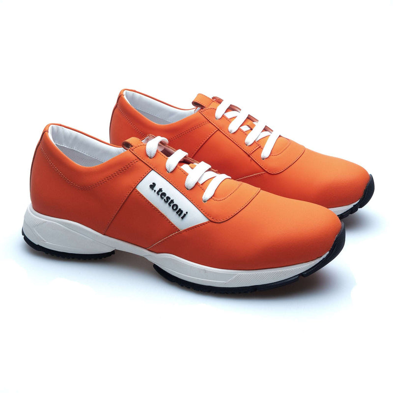 a.Testoni - Rubberized Leather Atheltic Sneaker - Pumpkin - Shoes | Outlet & Sale