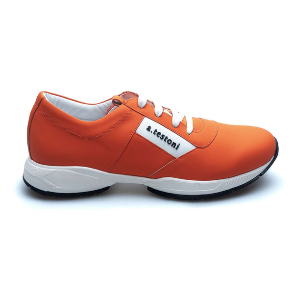 a.Testoni - Rubberized Leather Atheltic Sneaker - Pumpkin - Shoes | Outlet & Sale