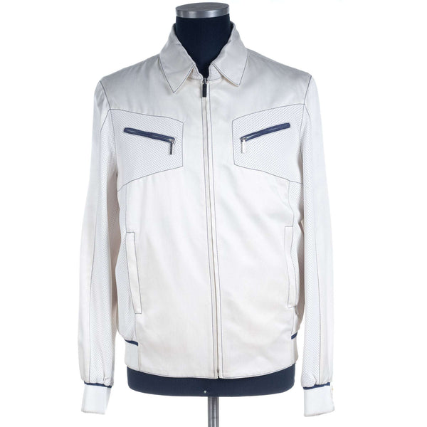 a.Testoni - Silk and Lambskin Blouson with Blue Contrast - Jacket | Outlet & Sale