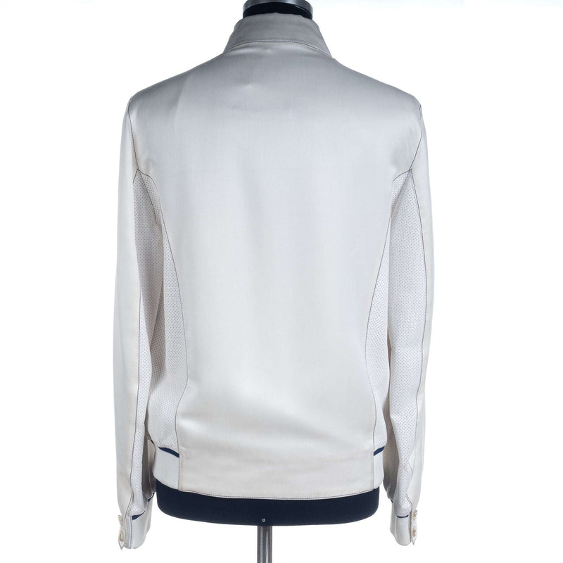 a.Testoni - Silk and Lambskin Blouson with Blue Contrast - Jacket | Outlet & Sale