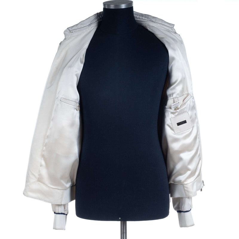 a.Testoni - Silk and Lambskin Blouson with Blue Contrast - Jacket | Outlet & Sale