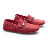 a.Testoni - Suede Sport Moccasins with Metal Logo - Red - Shoes | Outlet & Sale
