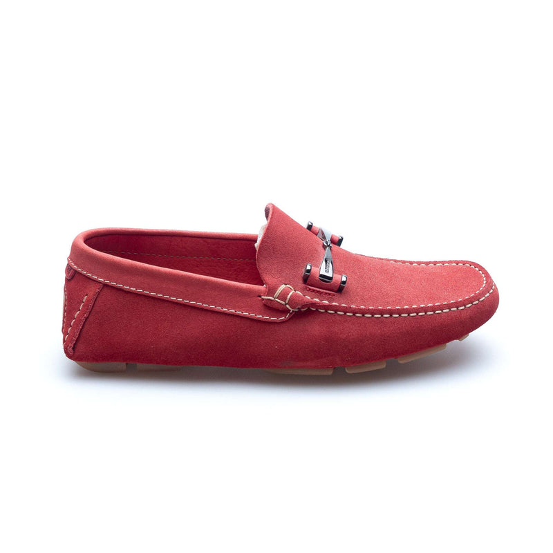 a.Testoni - Suede Sport Moccasins with Metal Logo - Red - Shoes | Outlet & Sale