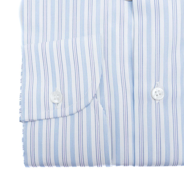 Brioni - Cotton Formal Dress Shirt Blue Stripes on White William Collar - Dress Shirt | Outlet & Sale