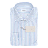 Brioni - Cotton Formal Dress Shirt Blue Stripes on White William Collar - Dress Shirt | Outlet & Sale