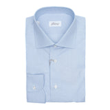 Brioni - Cotton Formal Dress Shirt Micro B Logo Blue Check William Collar - Dress Shirt | Outlet & Sale