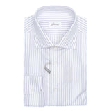 Brioni - Cotton Formal Dress Shirt Purple/Black Stripes on White William Collar - Dress Shirt | Outlet & Sale