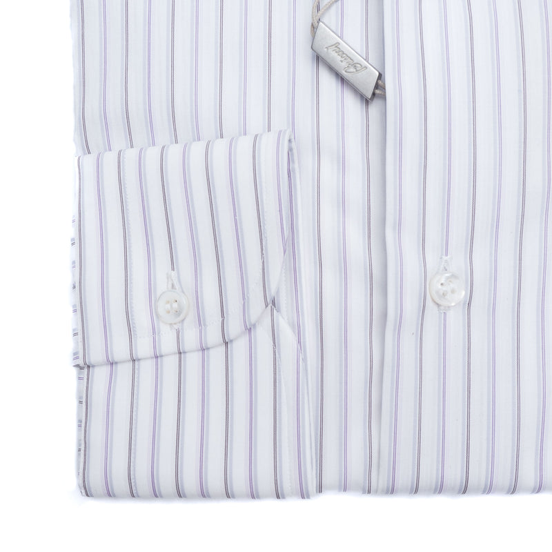 Brioni - Cotton Formal Dress Shirt Purple/Black Stripes on White William Collar - Dress Shirt | Outlet & Sale