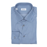 Brioni - Cotton GIZA 87 Formal Dress Shirt Blue White Striped Clark Collar - Dress Shirt | Outlet & Sale
