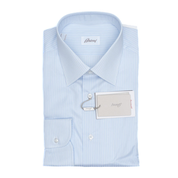 Brioni - Cotton GIZA 87 Formal Dress Shirt Blue White Striped Clark Collar - Dress Shirt | Outlet & Sale