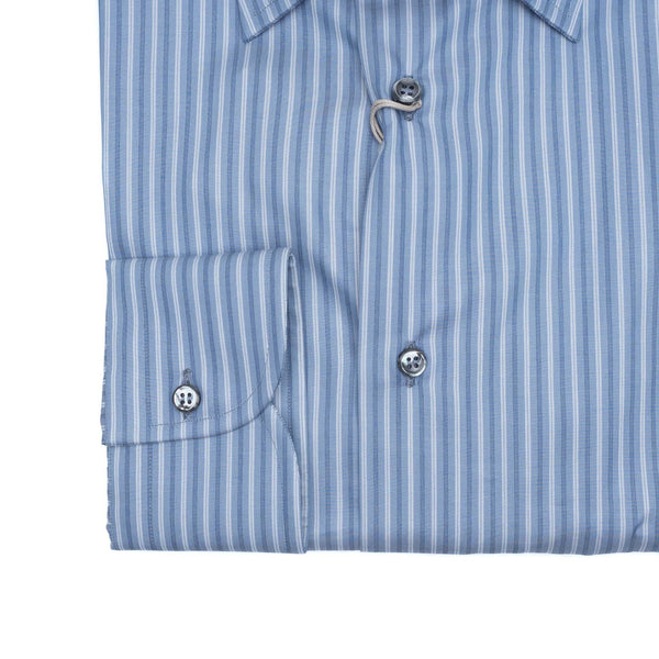 Brioni - Cotton GIZA 87 Formal Dress Shirt Blue White Striped Clark Collar - Dress Shirt | Outlet & Sale