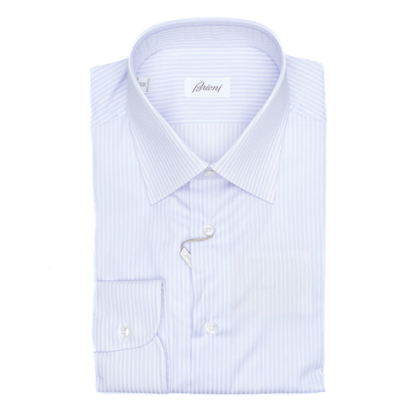 Brioni - Cotton GIZA 87 Formal Dress Shirt Light Purple Stripes Clark Collar - Dress Shirt | Outlet & Sale