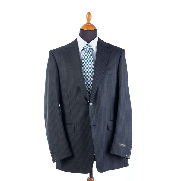 Canali - Black Long Wool Suit - Brown & Blue Stripes - Suit | Outlet & Sale