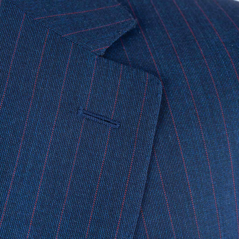 Canali - Impeccabile Suit - Red Pinstripes on Blue Wool - Suit | Outlet & Sale