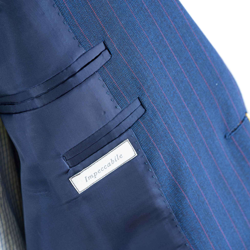 Canali - Impeccabile Suit - Red Pinstripes on Blue Wool - Suit | Outlet & Sale