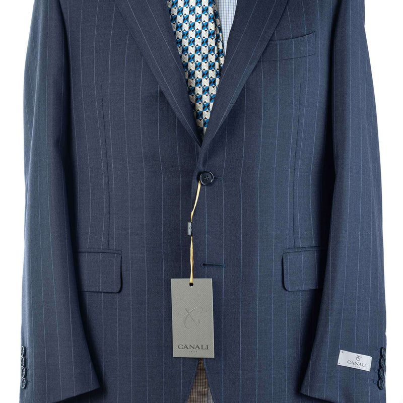 Canali - Light Blue Pinstripes on Dark Blue Wool - Suit | Outlet & Sale