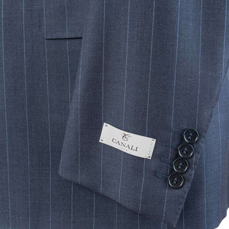 Canali - Light Blue Pinstripes on Dark Blue Wool - Suit | Outlet & Sale