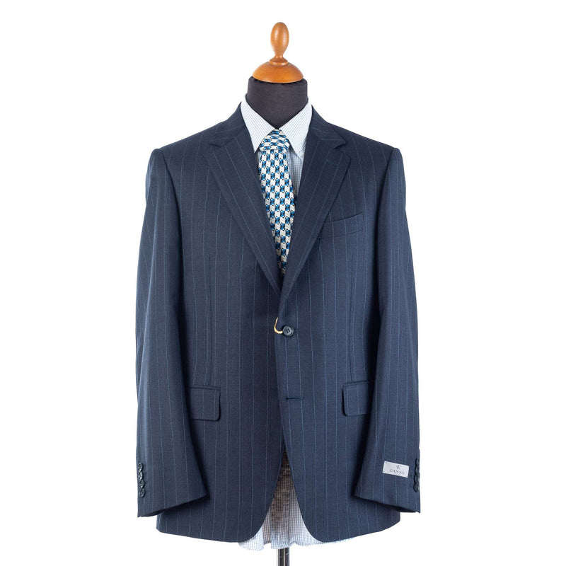 Canali - Light Blue Pinstripes on Dark Blue Wool - Suit | Outlet & Sale