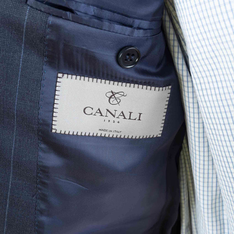 Canali - Light Blue Pinstripes on Dark Blue Wool - Suit | Outlet & Sale