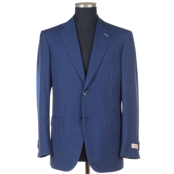 Castangia - Wool & Mohair Sport Coat in Blue with White Pick Stitching - Sport Coat | Outlet & Sale