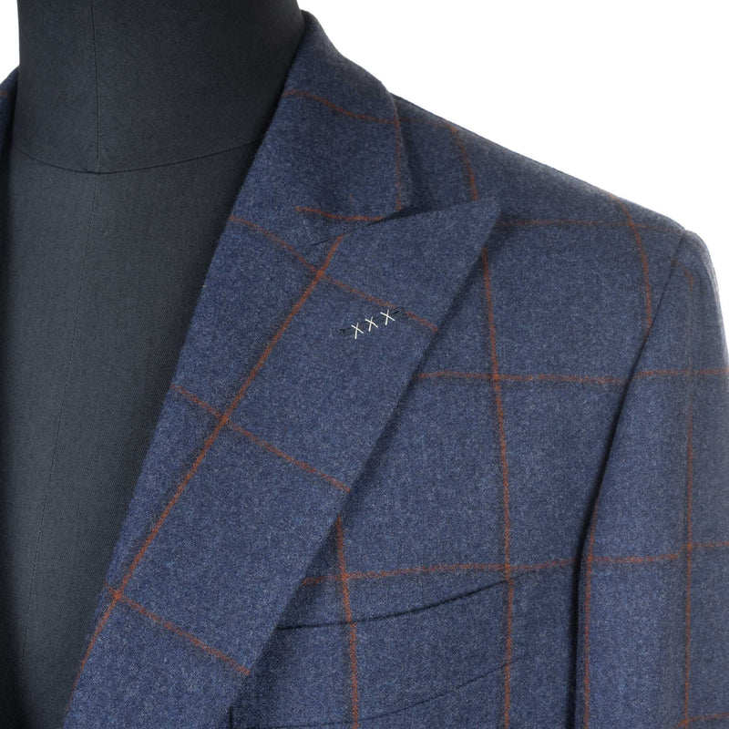 Castangia - Wool Sport Coat with Brown Plaid and Leather patches - Sport Coat | Outlet & Sale