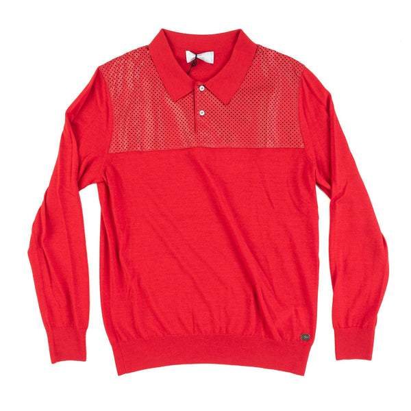 Hettabretz - Cashmere & Silk Sweater Perforrated Kanagroo Leather Buttons Red - Sweater | Outlet & Sale